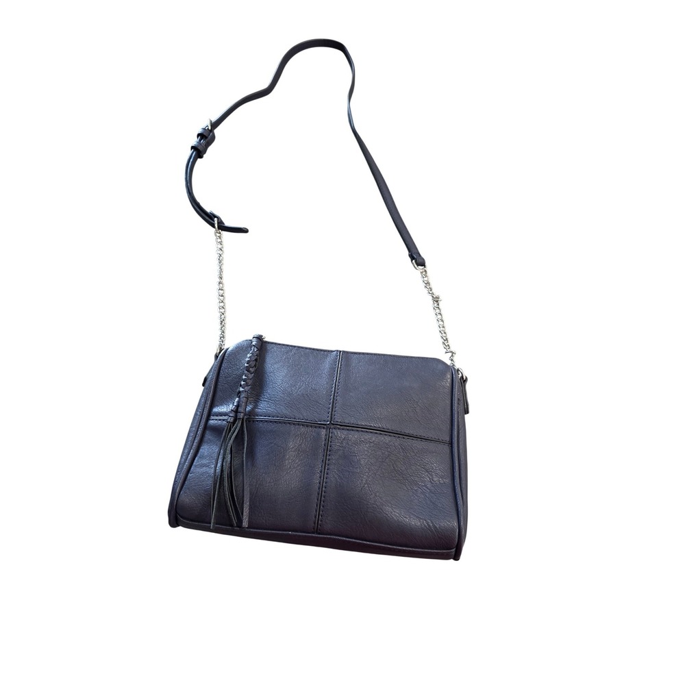 Cato Black Faux Leather Crossbody Bag with Chain Strap Tassel Detail